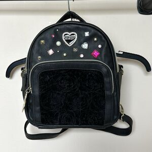 Betsey Johnson Backpack Black Embellished Gems Studs Unique Funky Punk